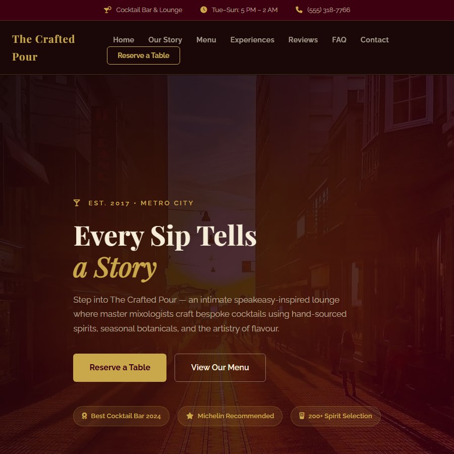 Cocktail free website template screenshot