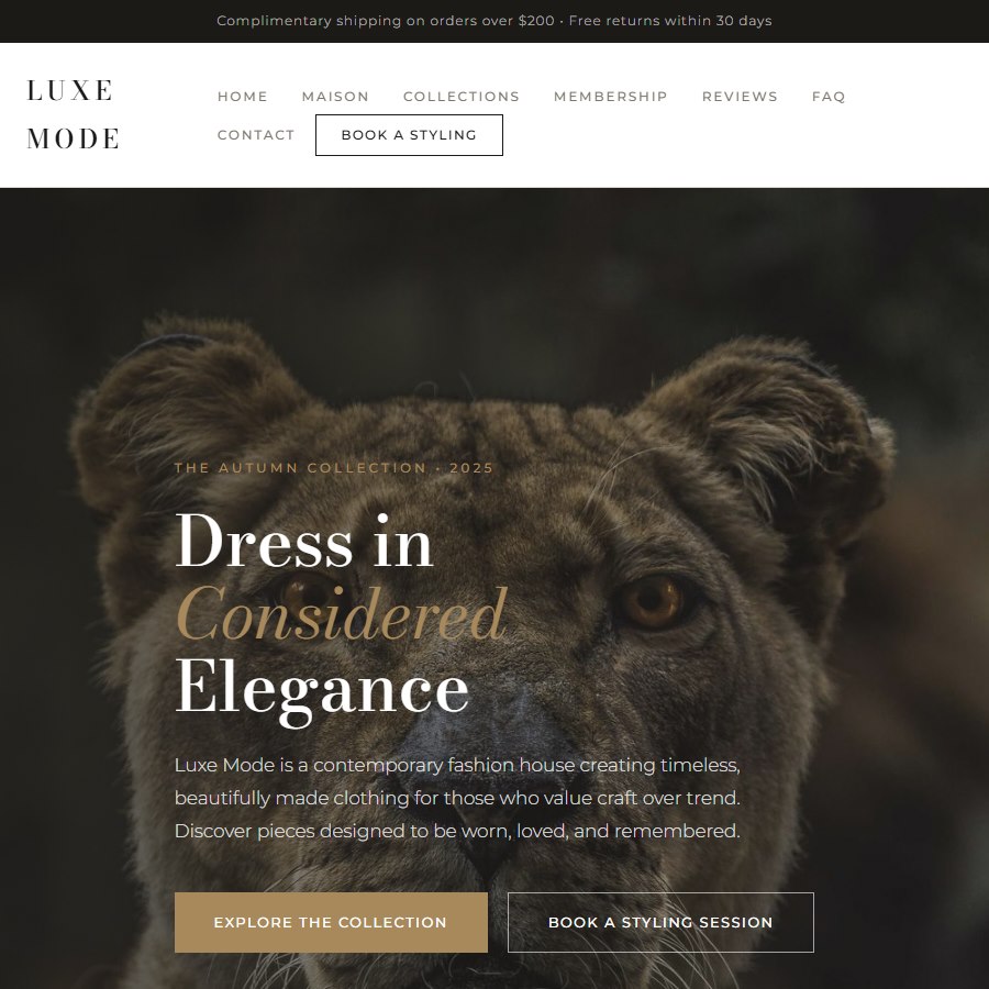 Fashion free website template screenshot